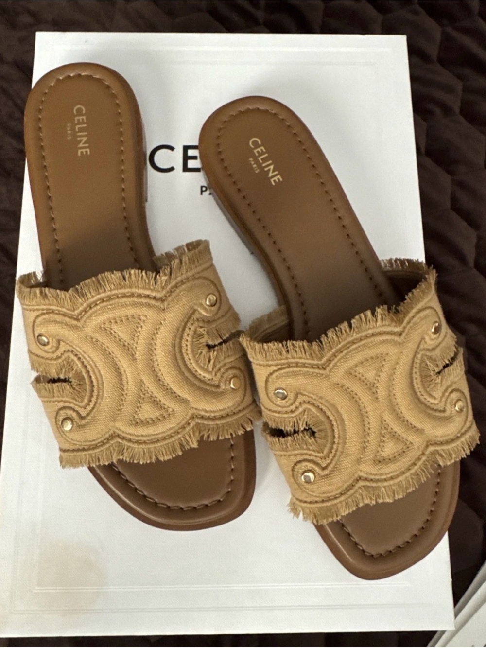 Celine Marina Fringed Slides New Size 36 Beige NIB